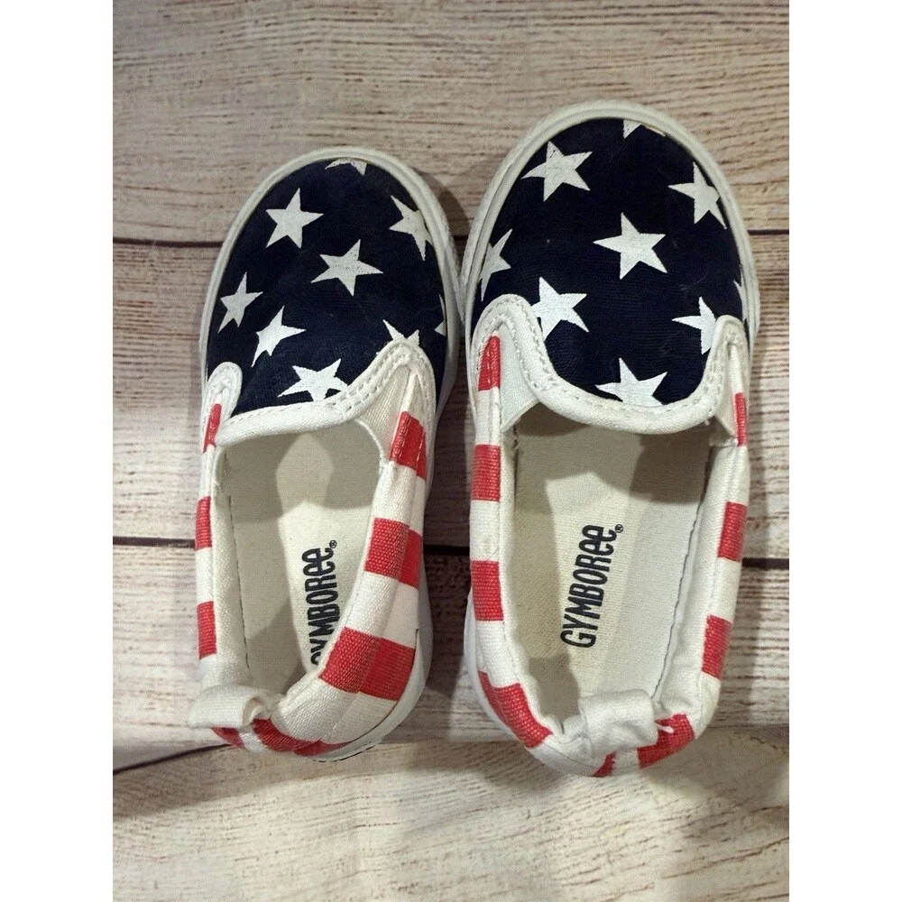 Gymboree Patriotic Fourth of July Americana Slide On Sneakers Shoes Toddler 6